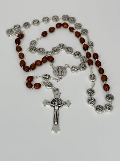 Saint Benedict Rosary Brown Wood/Medal