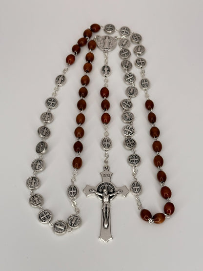 Saint Benedict Rosary Brown Wood/Medal