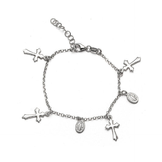 Bracelet in Silver 925 with cross pendants and Miraculous Madonna