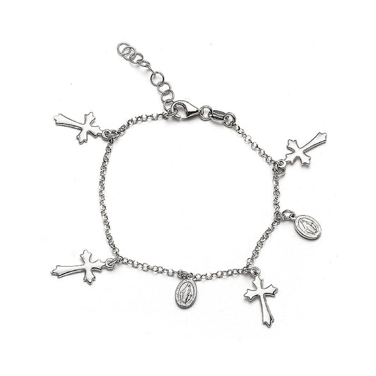 Bracciale in Argento 925 con pendenti croce e Madonna Miracolosa