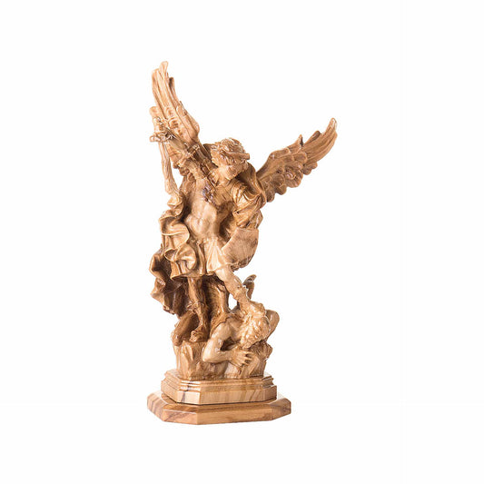 Statue Olive wood San Micheal with base 5 Inches