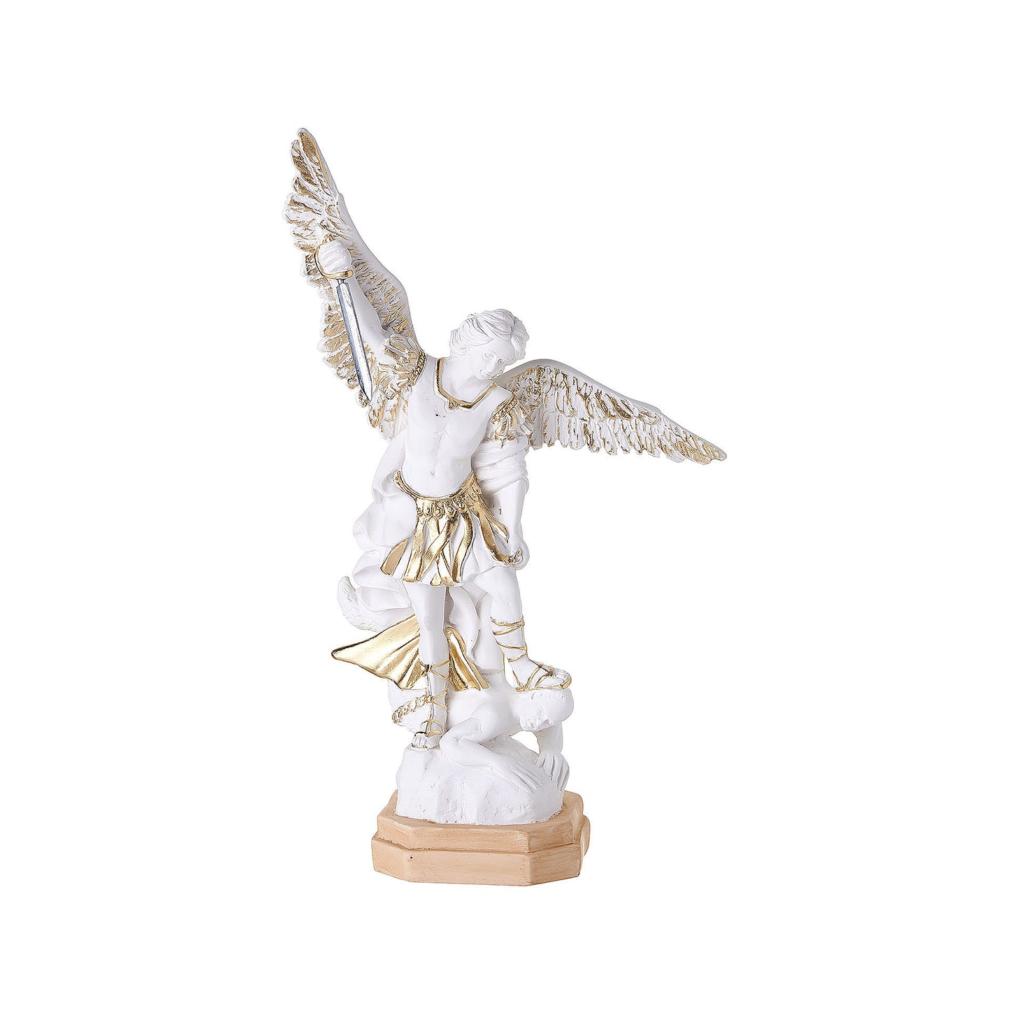 Estatua de San Miguel Arcángel de resina color blanco 13 pulgadas