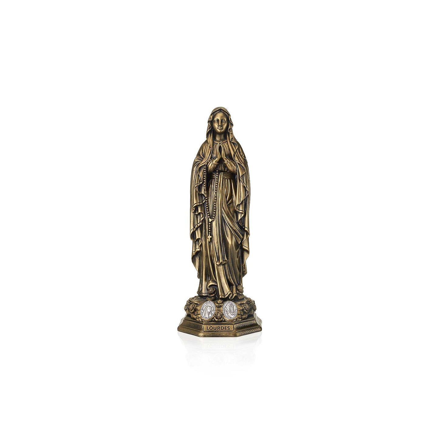 Statua della Vergine di Lourdes in resina color bronzo da 7,5 pollici.