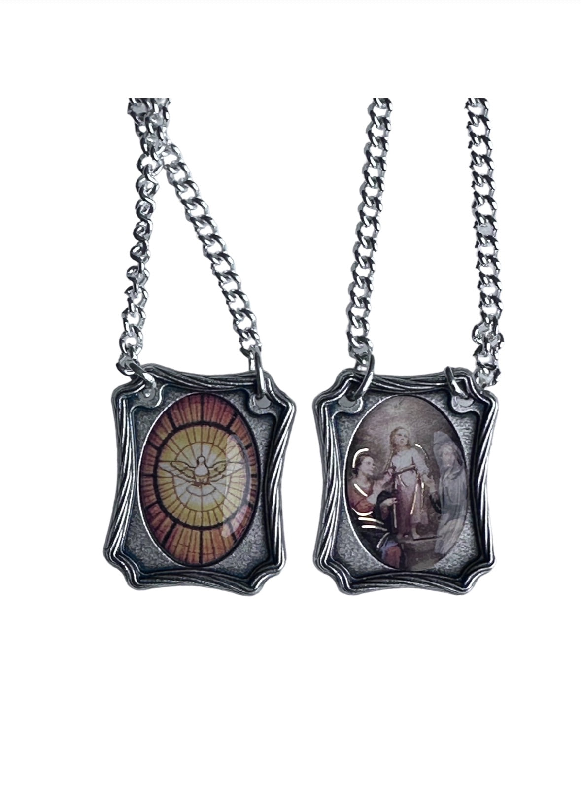 Metal scapular of the Holy Family and the Holy Spirit