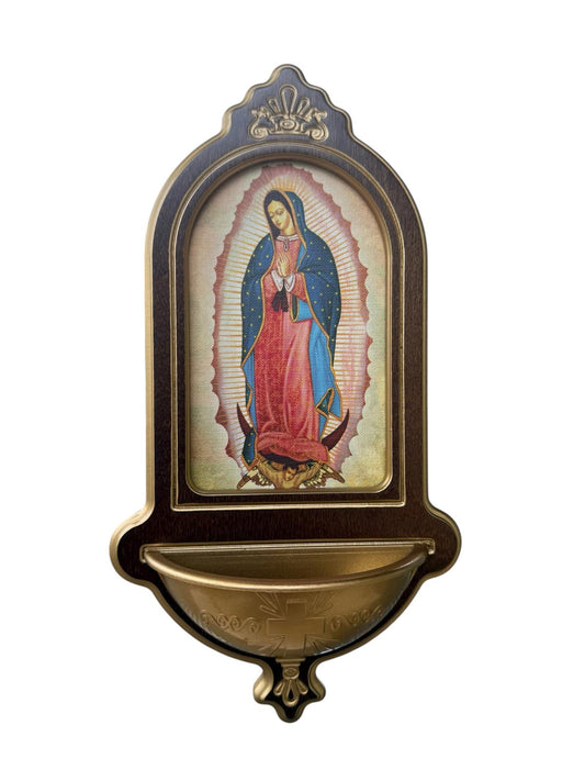 Holy Water Font – Our Lady of Guadalupe – 10 inches – Wood
