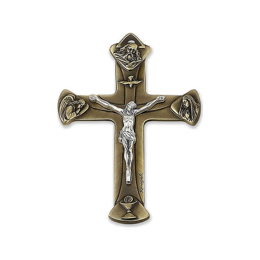 Holy Trinity bronze-tone metal crucifix with Catholic symbols