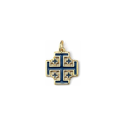 Small Jerusalem Cross necklace available in blue or red