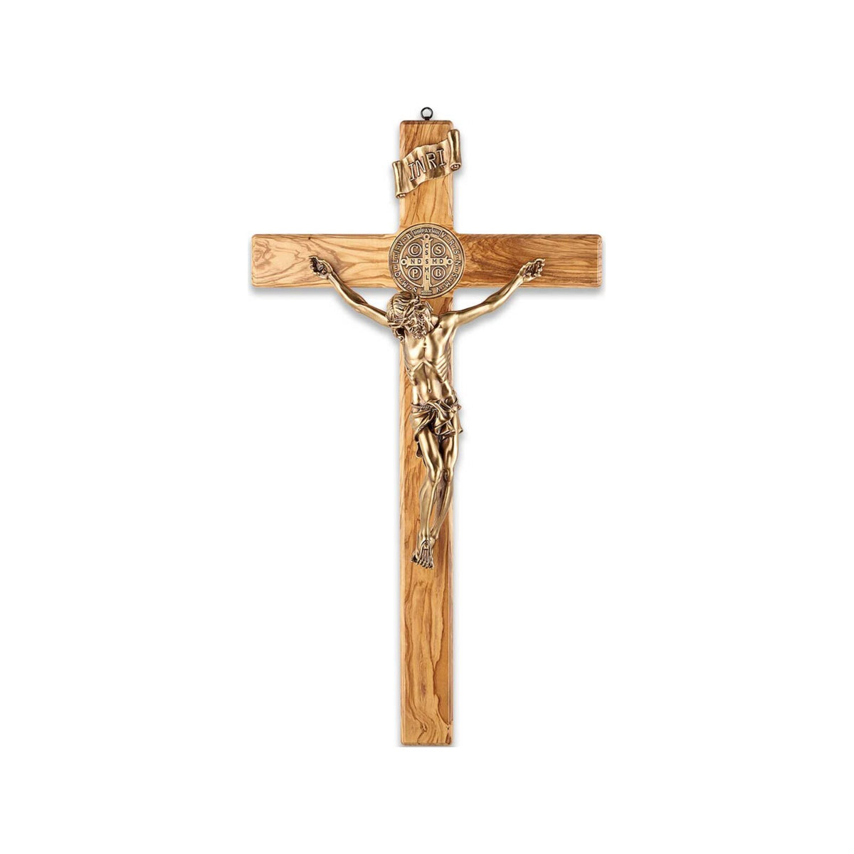 Large Saint Benedict olive wood crucifix with resin corpus and medal