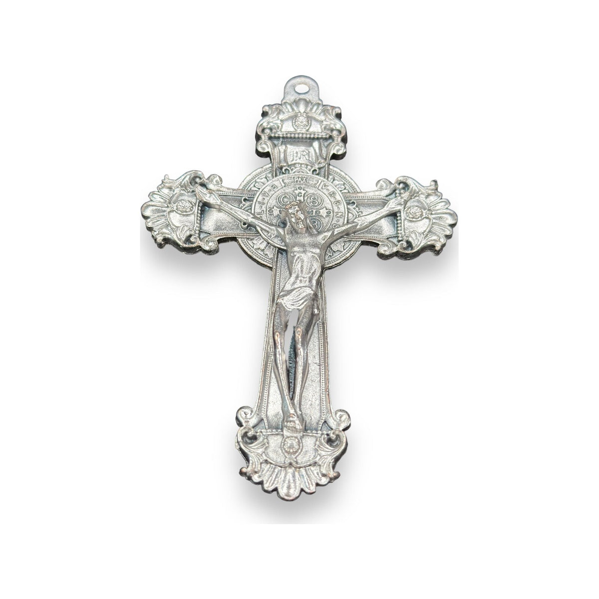 Ornate Saint Benedict silver-tone metal crucifix