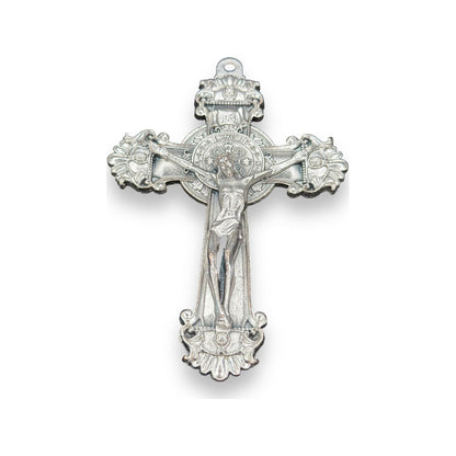 Ornate Saint Benedict silver-tone metal crucifix