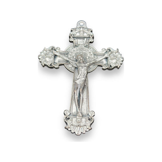 Ornate Saint Benedict silver-tone metal crucifix