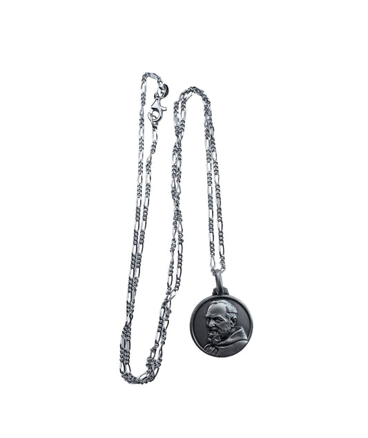 Medaglia Coniata di Padre Pio in argento ø mm 21 Con Catena Argento 925/Rodio