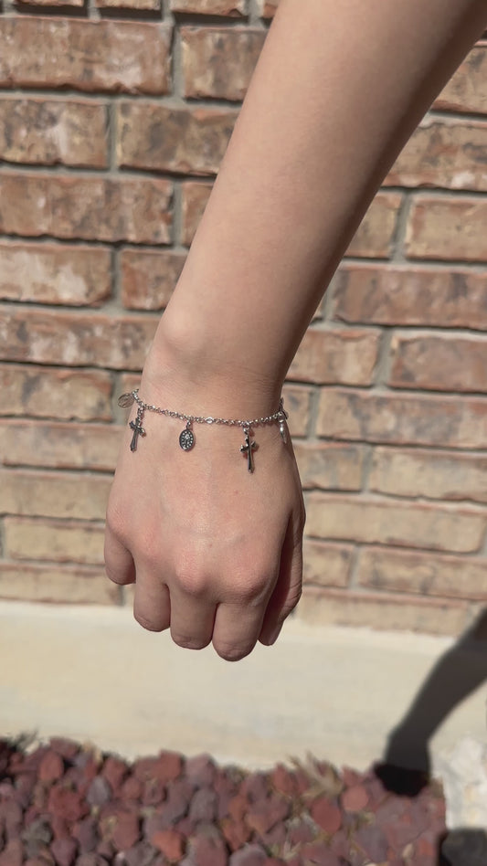 Bracciale in Argento 925 con pendenti croce e Madonna Miracolosa