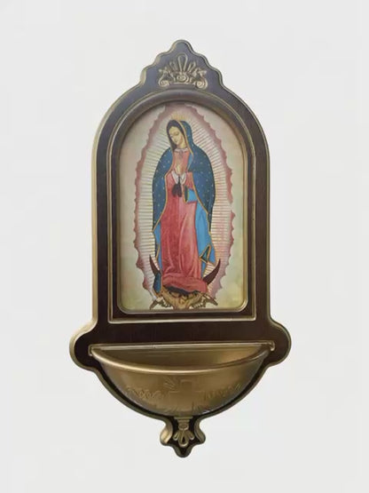 Holy Water Font – Our Lady of Guadalupe – 10 inches – Wood