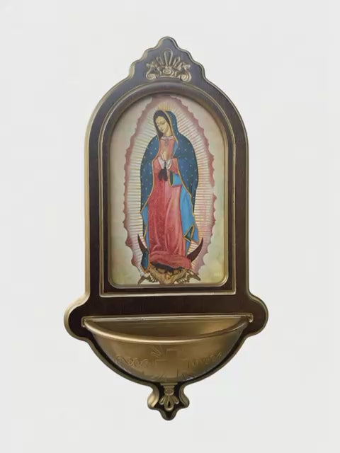 Holy Water Font – Our Lady of Guadalupe – 10 inches – Wood