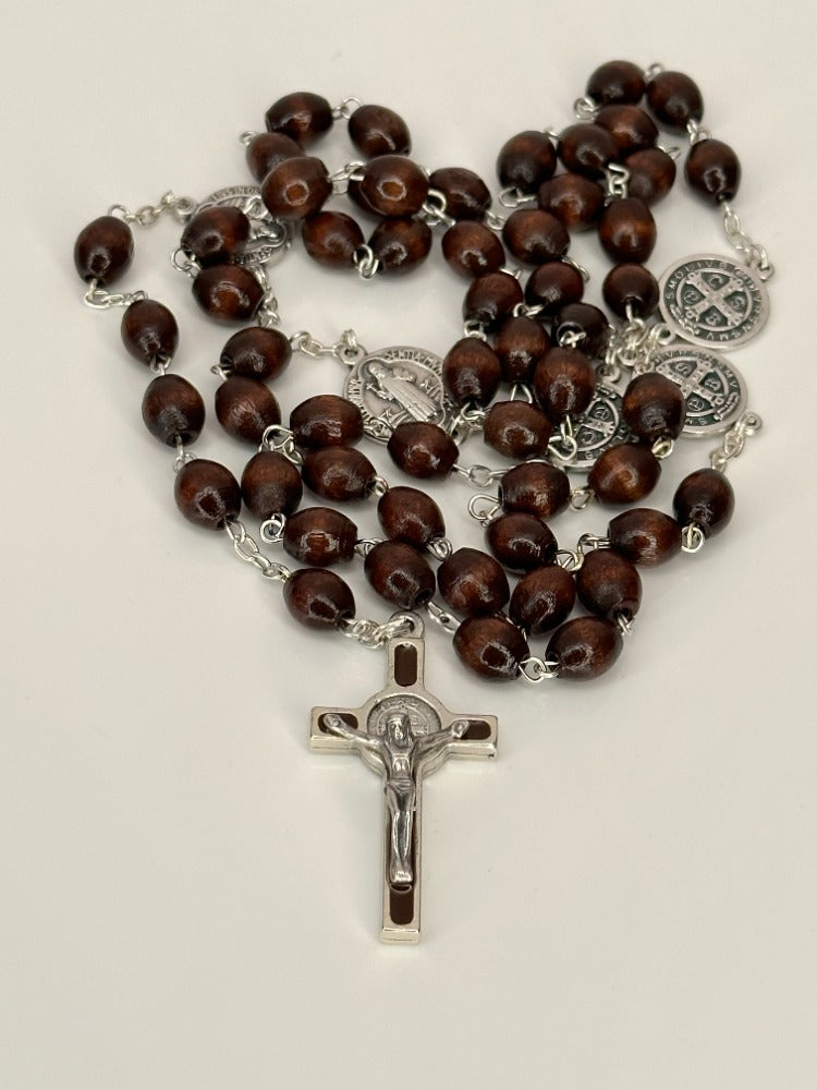 Rosary of Saint Benedict dark brown wooden beads