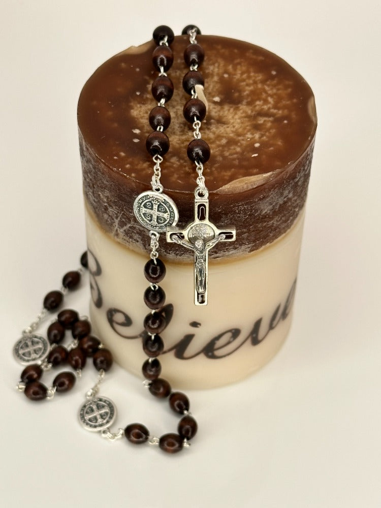 Rosary of Saint Benedict dark brown wooden beads