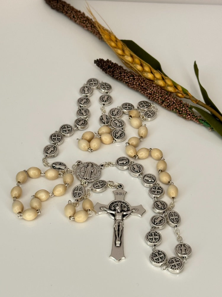 Saint Benedict Rosary Beige