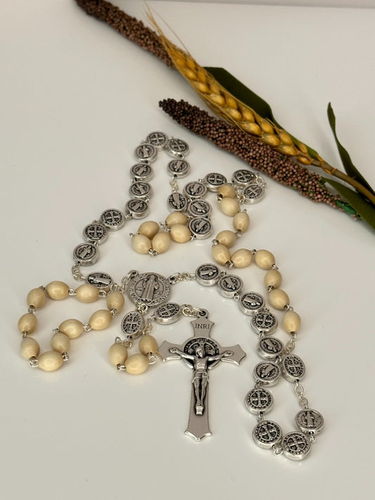 Saint Benedict Rosary Beige