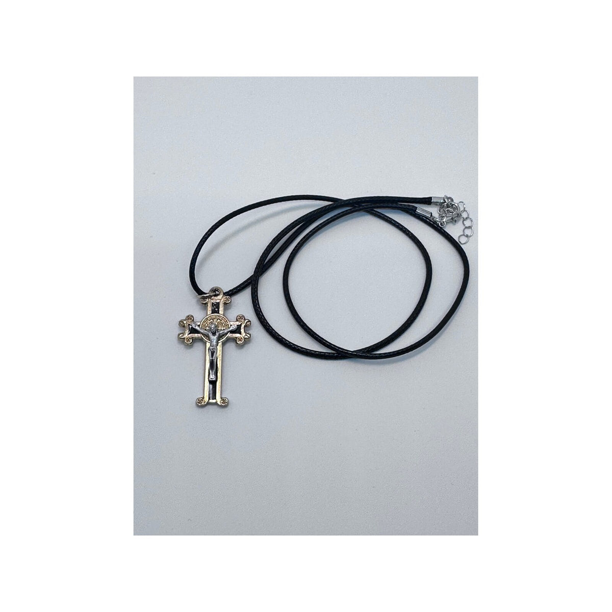Saint Benedict metal crucifix available in red or black