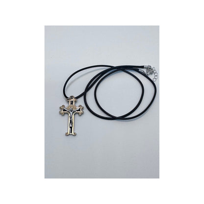 Saint Benedict metal crucifix available in red or black