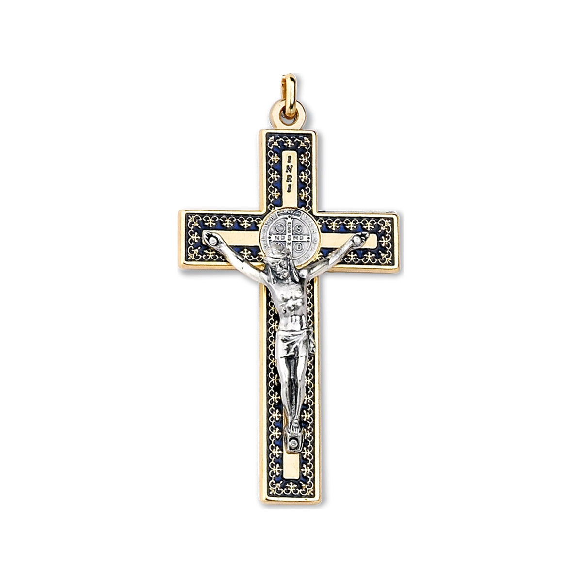 Saint Benedict gold and blue Italian crucifix