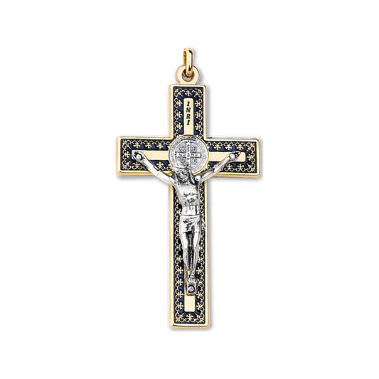 Saint Benedict gold and blue Italian crucifix