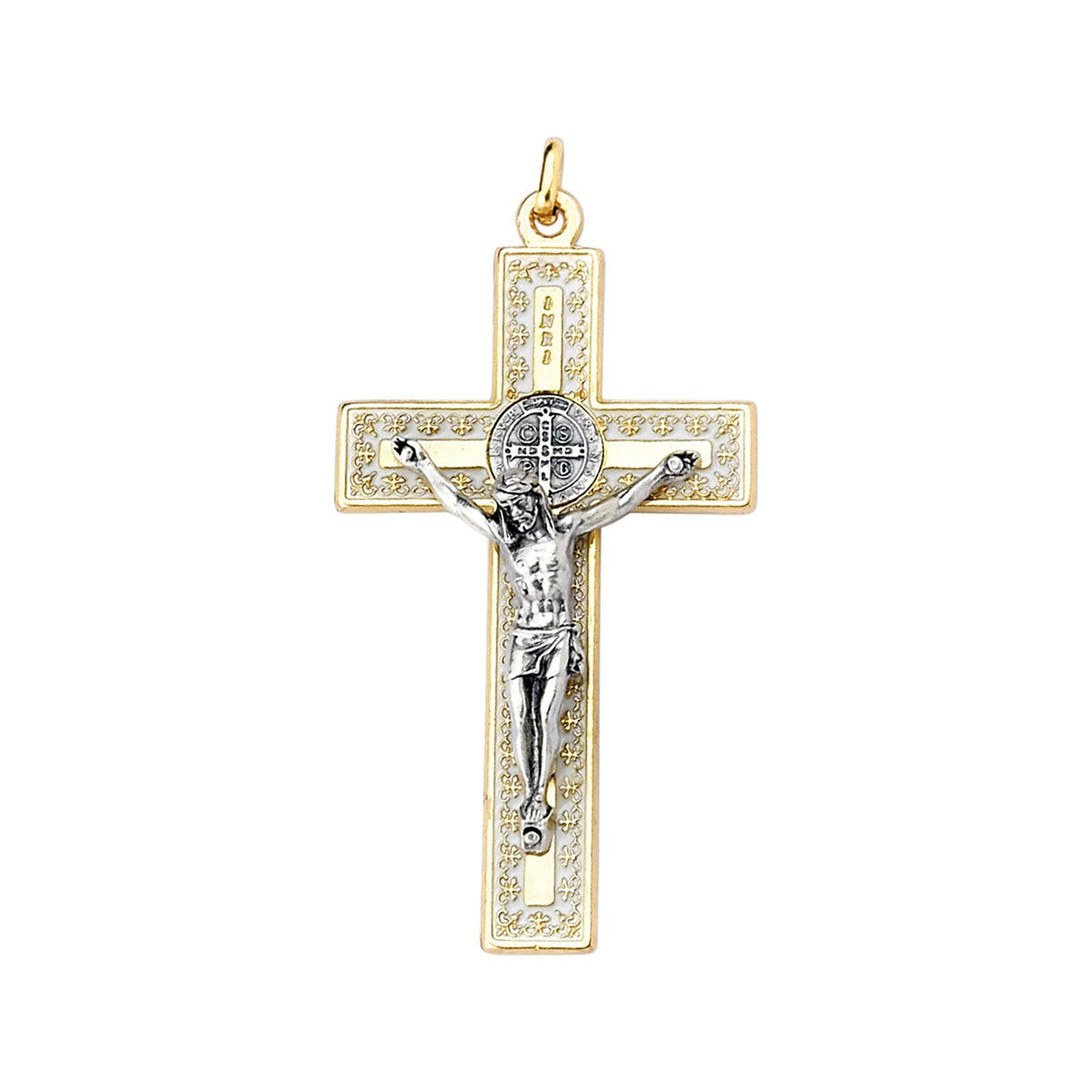 Saint Benedict gold and white crucifix
