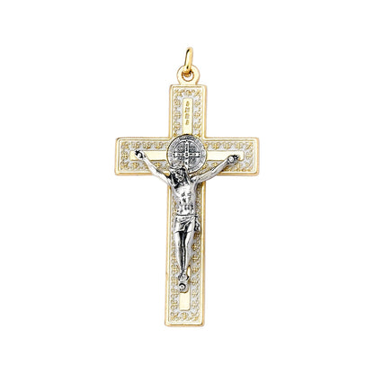 Saint Benedict gold and white crucifix