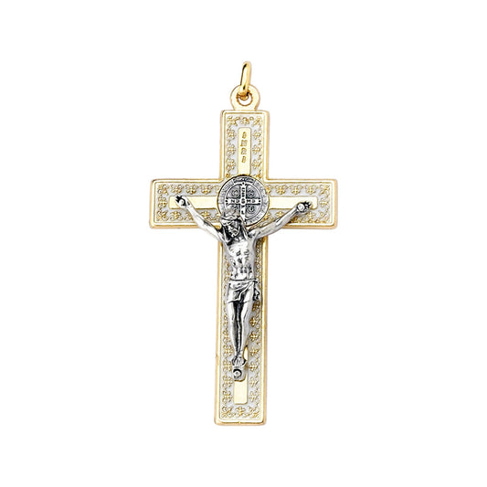 Saint Benedict gold and white crucifix