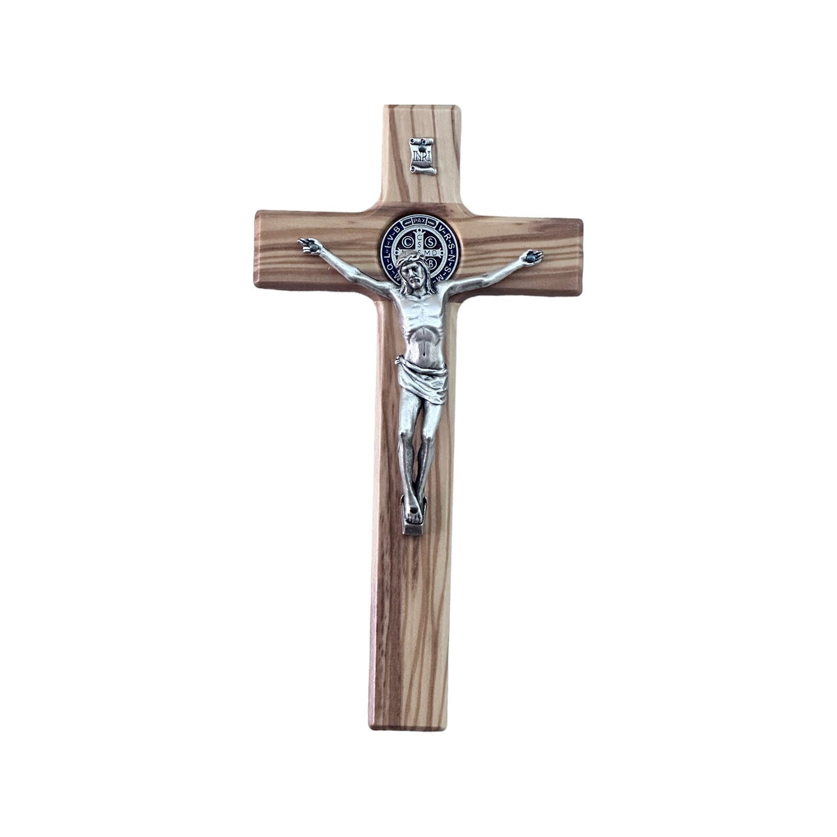 Saint Benedict natural olive wood crucifix