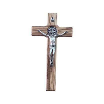 Saint Benedict natural olive wood crucifix