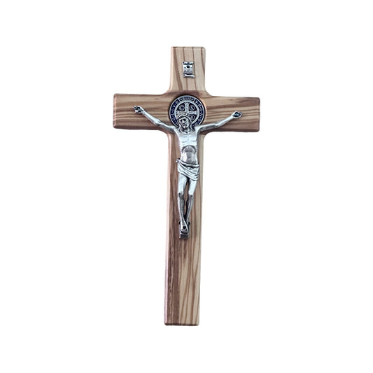 Saint Benedict natural olive wood crucifix