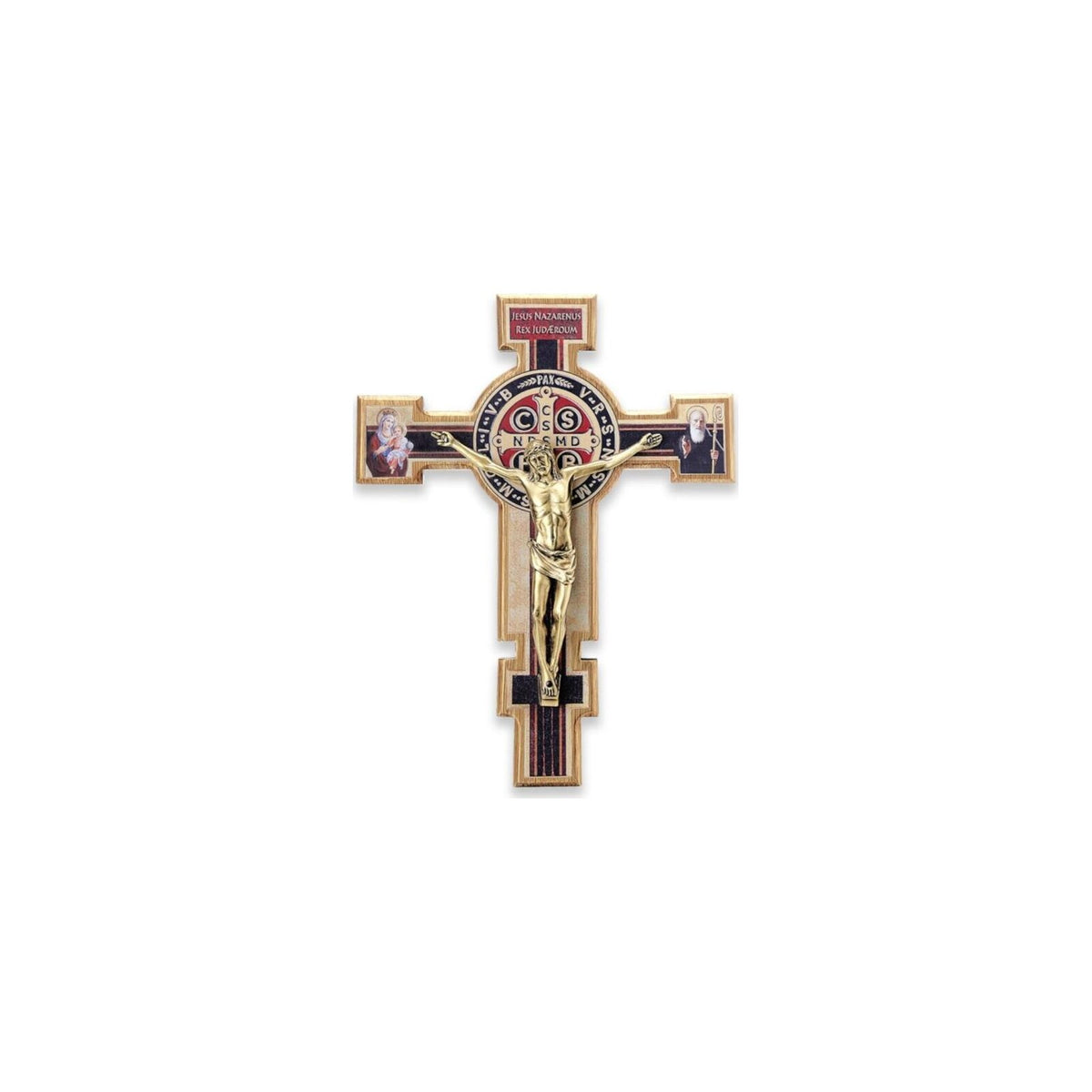Saint Benedict olive wood crucifix with medal