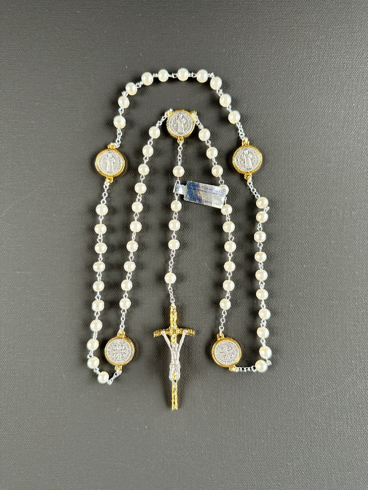 Saint Benedict Glass Pearl Rosary Bead 6 mm